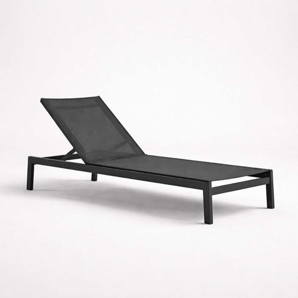 Chaise Longue en Aluminium Noir avec Toile Textilène Réglable