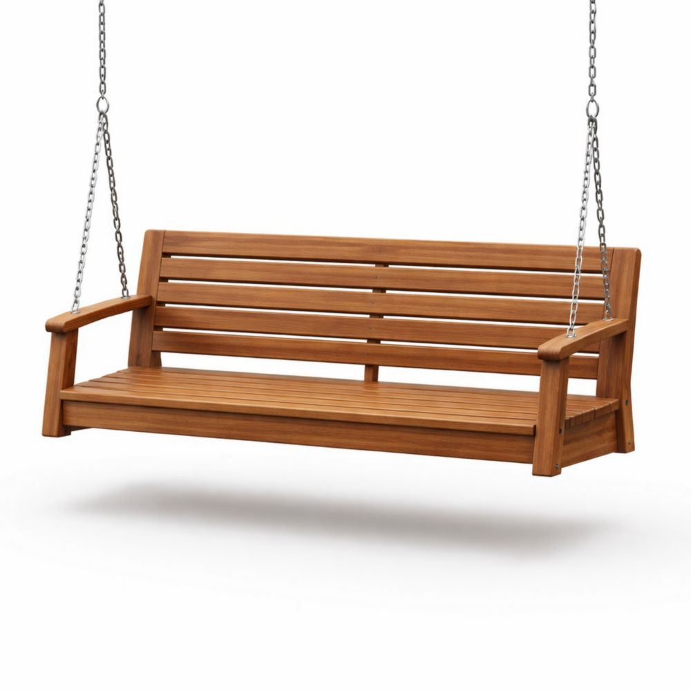 Banc de balançoire en bois d'acacia avec chaînes en acier