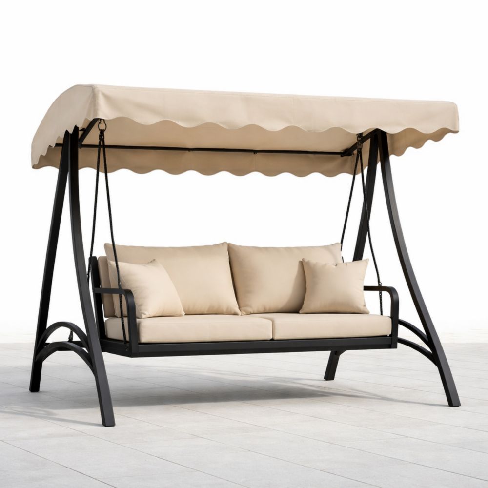 Balancelle de Jardin Aluminium Noir avec Coussins Beiges