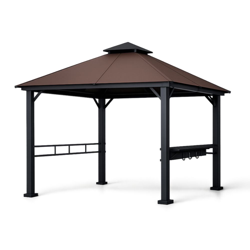 Tonnelle de Jardin en Métal Noir avec Toit Marron