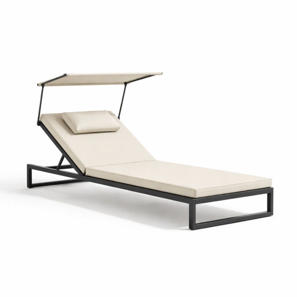 Transat Réglable Beige Aluminium Polyester 195x65x35 cm