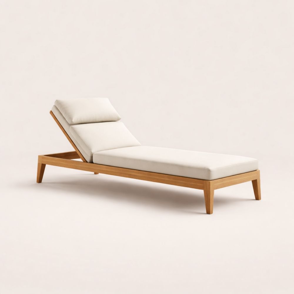 Transat en bois d'acacia et tissu beige