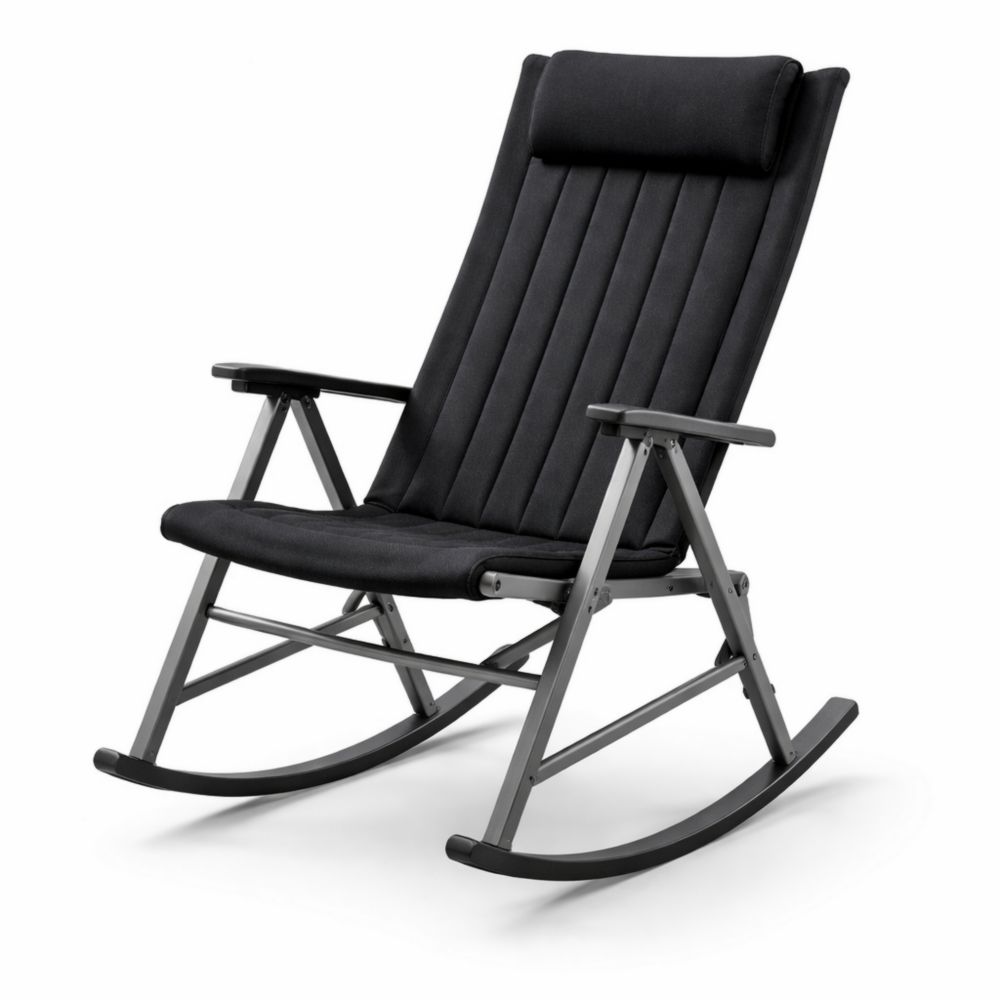 Fauteuil à bascule pliable en métal et tissu noir