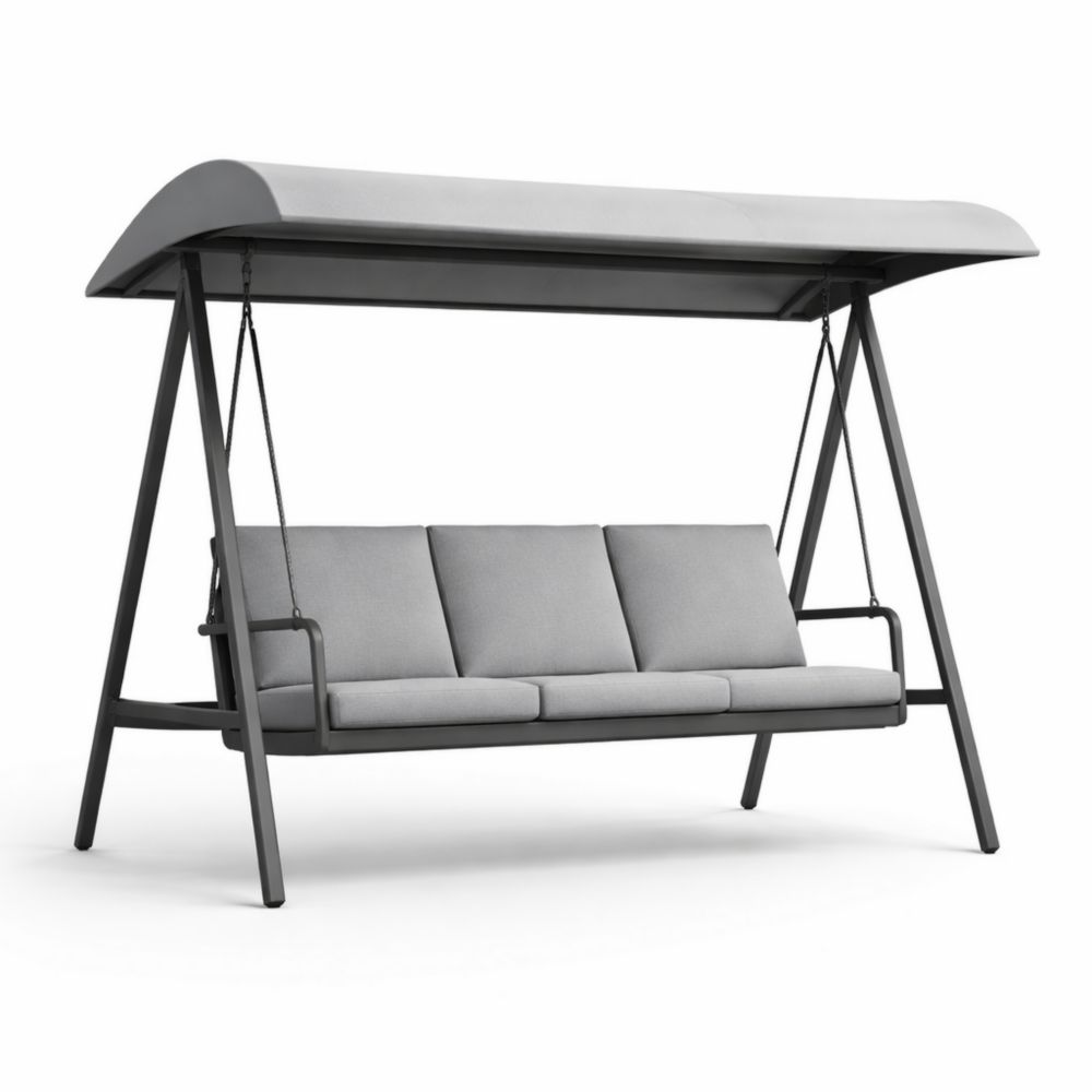 Balancelle de Jardin en Métal avec Coussins en Polyester Gris