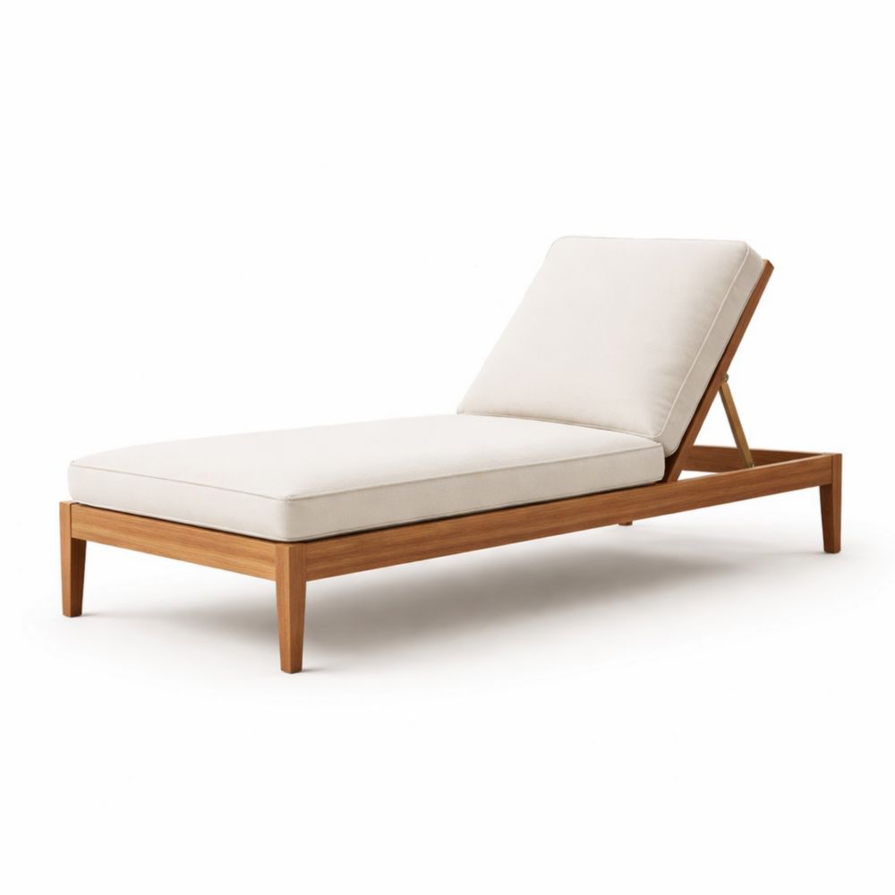 Chaise Longue Réglable Teck et Coussins Beige 200cm