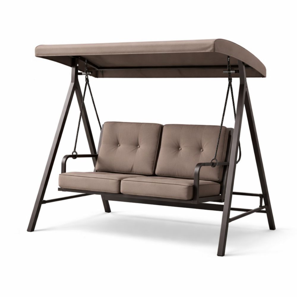 Balancelle de jardin en métal avec coussins en tissu brun