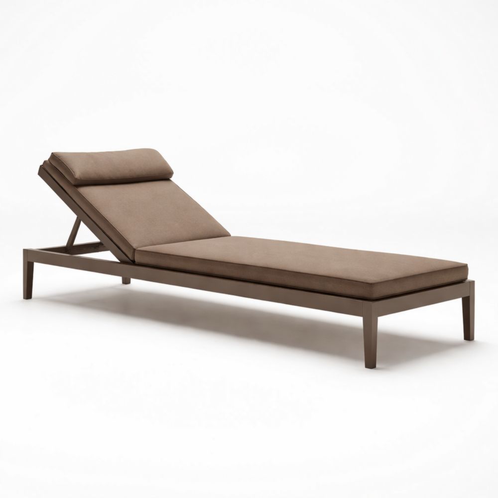 Chaise Longue Réglable en Aluminium Brun avec Coussin en Polyester
