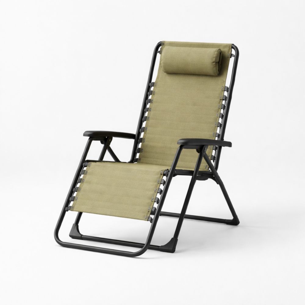 Chaise Longue Pliante Réglable en Acier et Tissu Vert