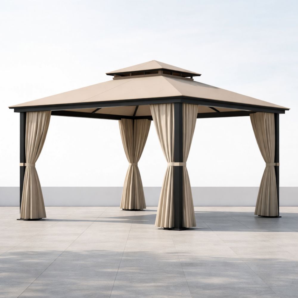 Pavillon de Jardin Rectangulaire Aluminium Toile Beige 300x400 cm