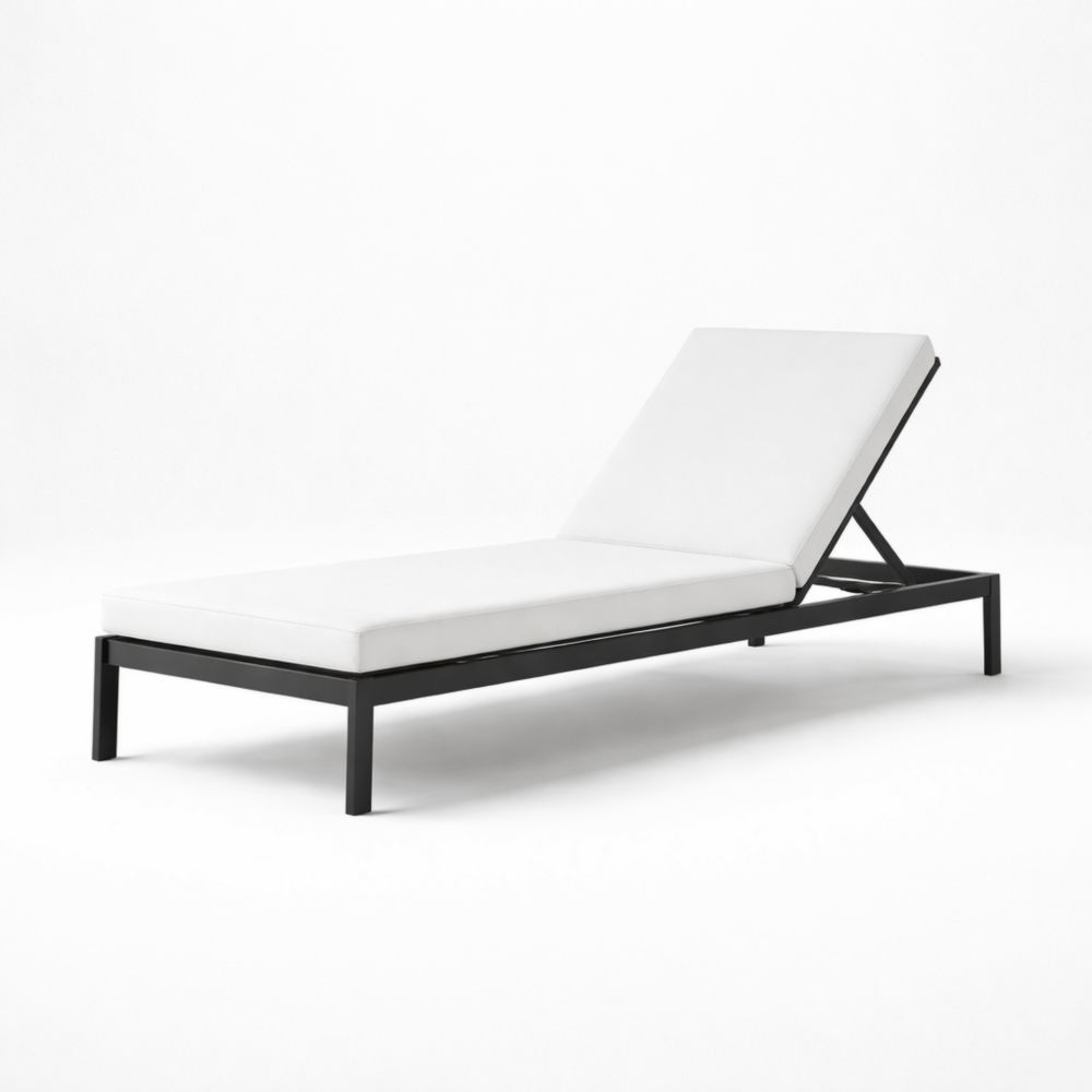 Chaise Longue Réglable Noir Aluminium et Coussin Polyester 200cm