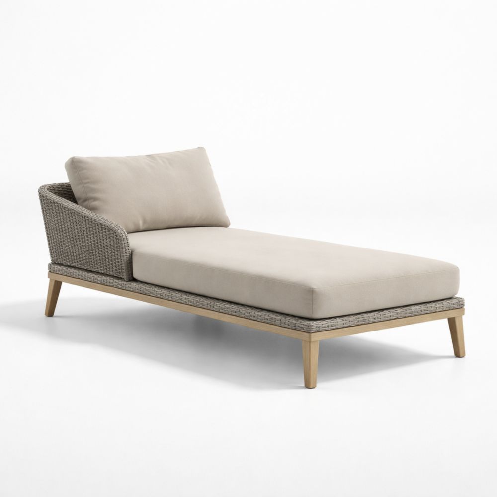 Chaise longue en tissu beige avec structure en aluminium et bois
