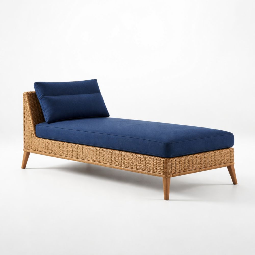 Chaise Longue Extérieure en Rotin et Polyester Bleu