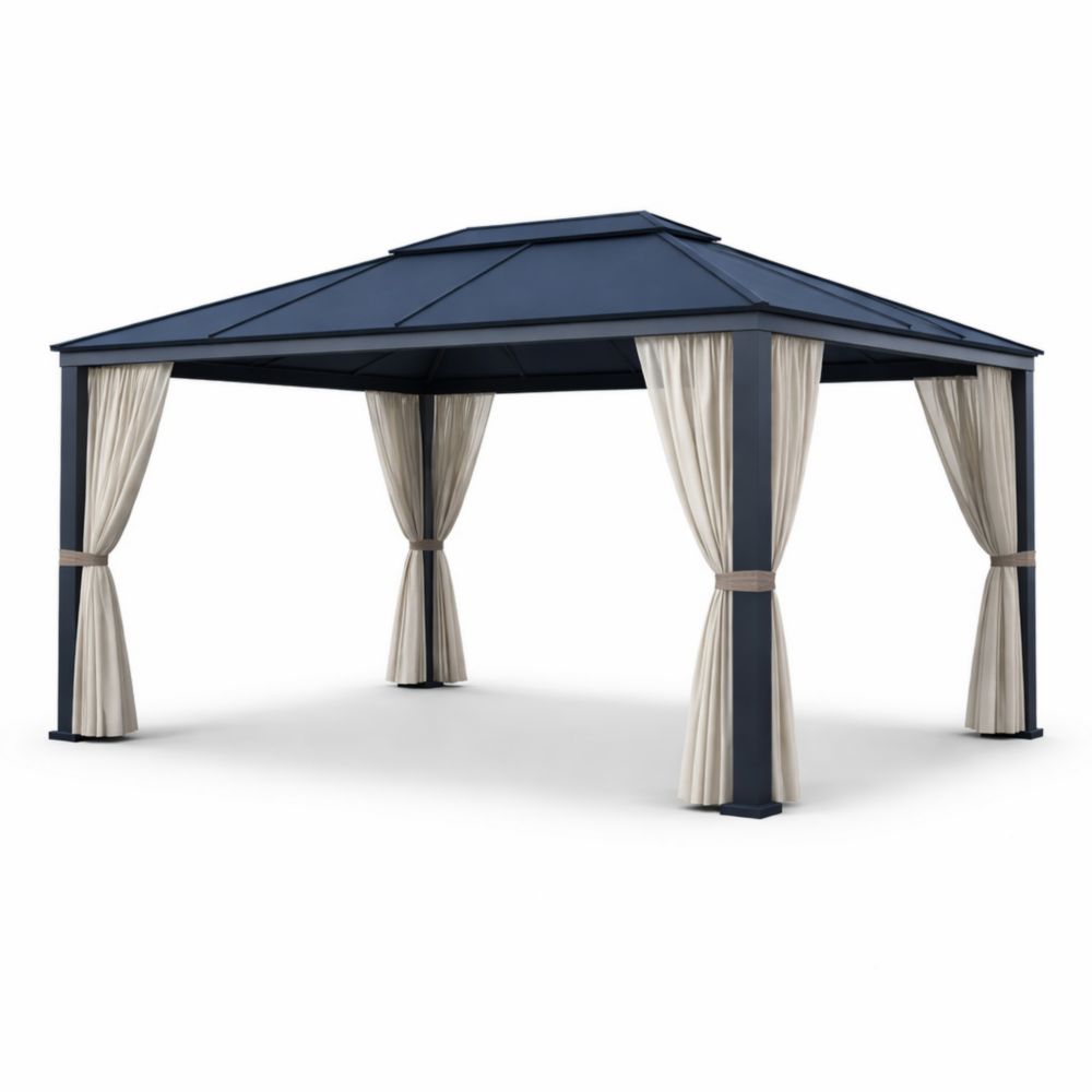 Pavillon en Aluminium Bleu avec Rideaux en Polyester 300x400x270 cm