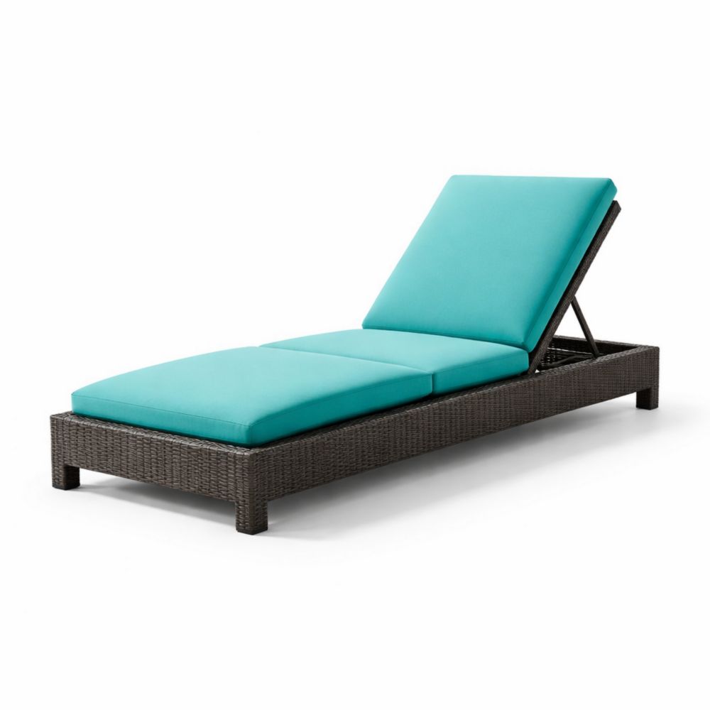 Chaise longue en résine tressée avec coussins turquoise