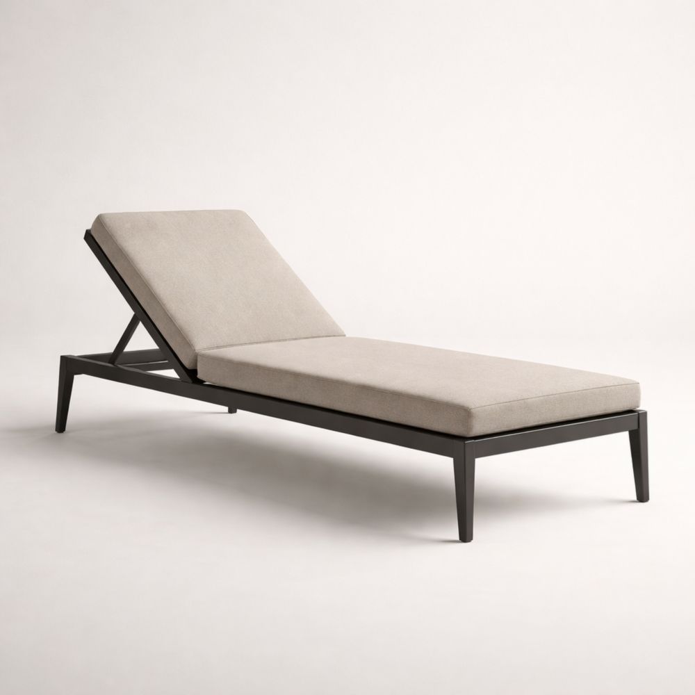 Chaise Longue Aluminium/Tissu Beige Réglable