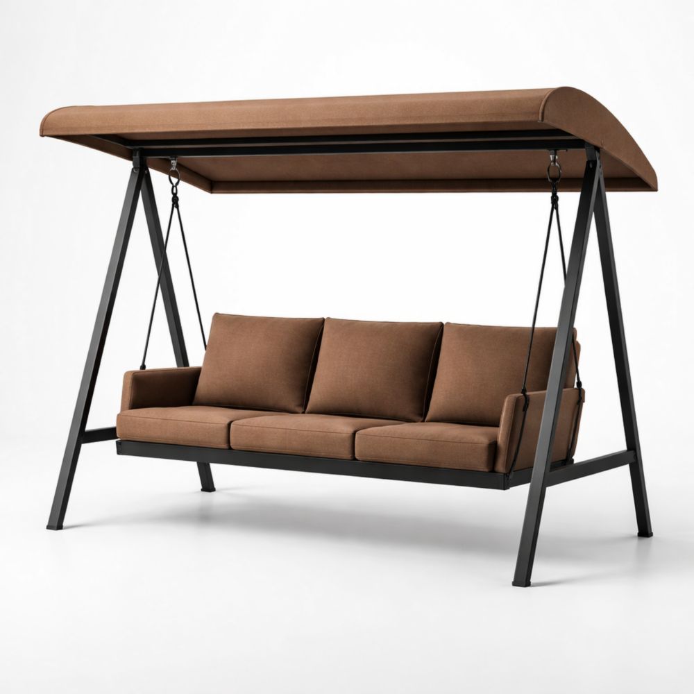 Balancelle d'extérieur trois places acier polyester marron