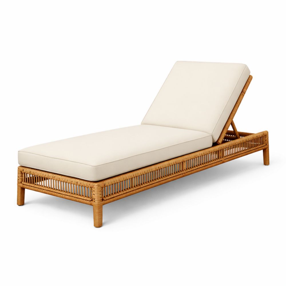 Chaise Longue en Rotin Synthétique avec Coussin Crème