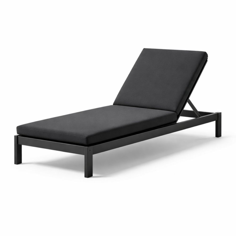 Transat de jardin en aluminium noir avec coussin en polyester