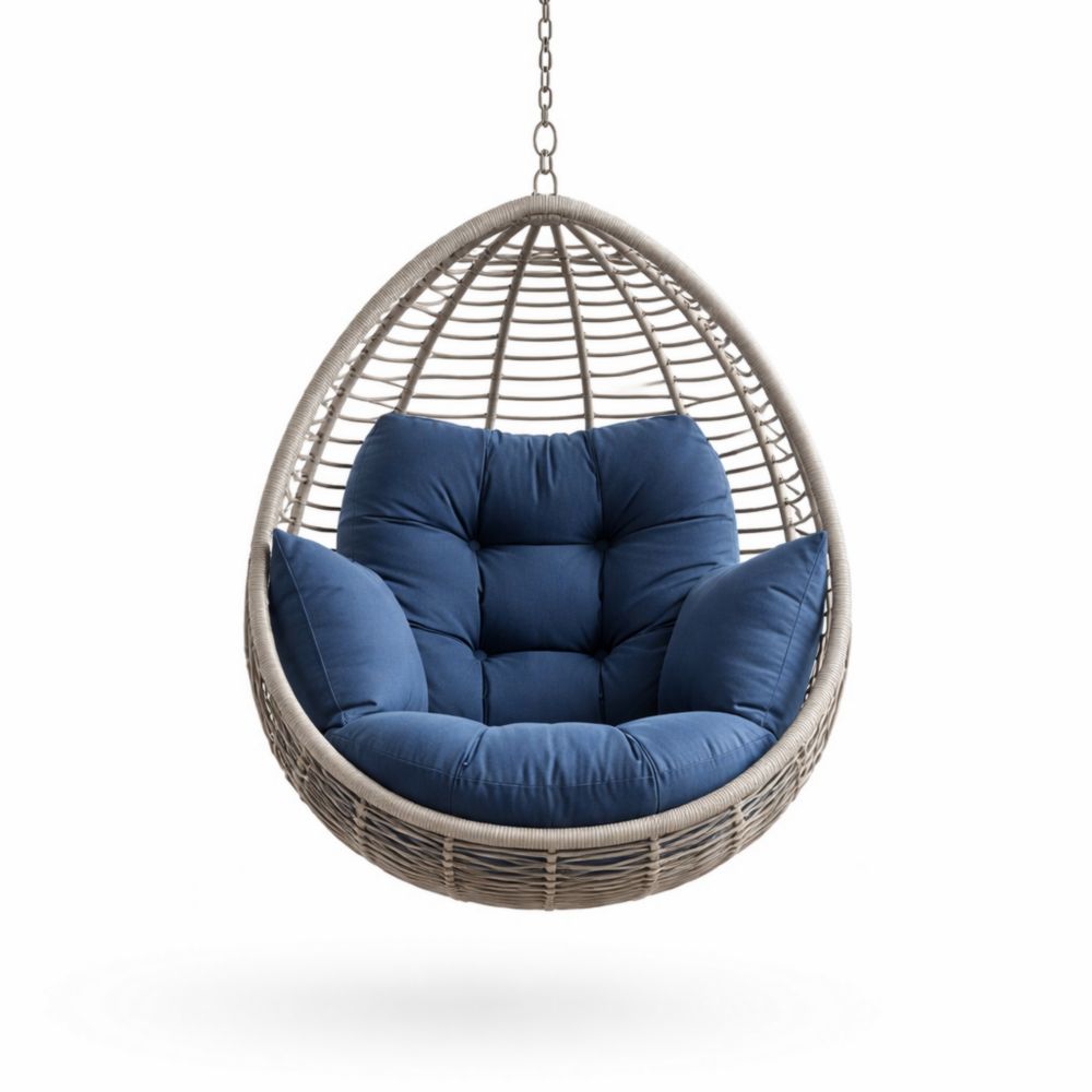 Chaise Suspendue en Résine avec Coussins Bleus
