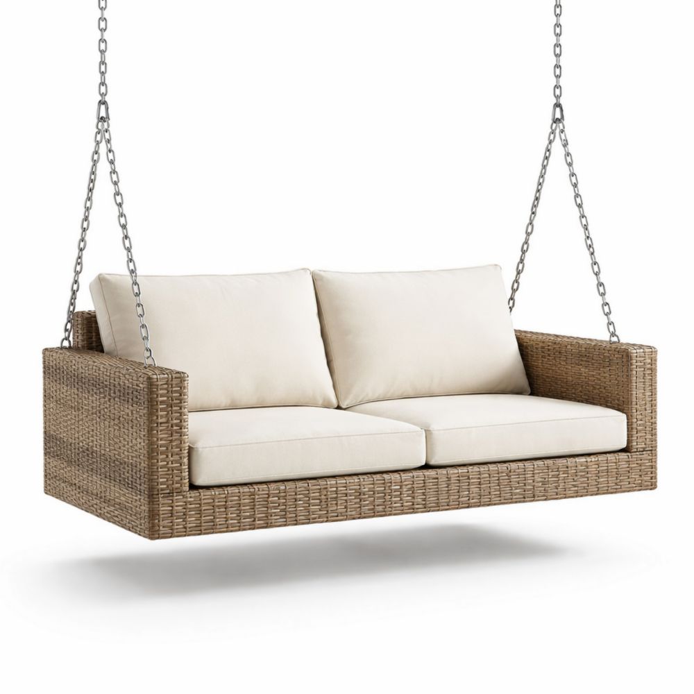Canapé Balançoire Extérieur Rotin et Coussins Crème