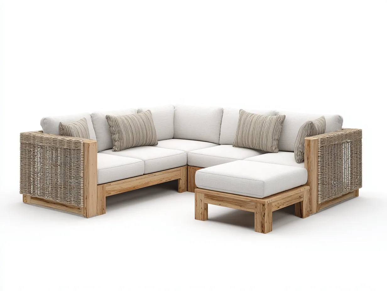 Canapé de jardin - bois-tressage synthétique - 245x175x74 cm - beige-naturel - style naturel extérieur-Loftupden
