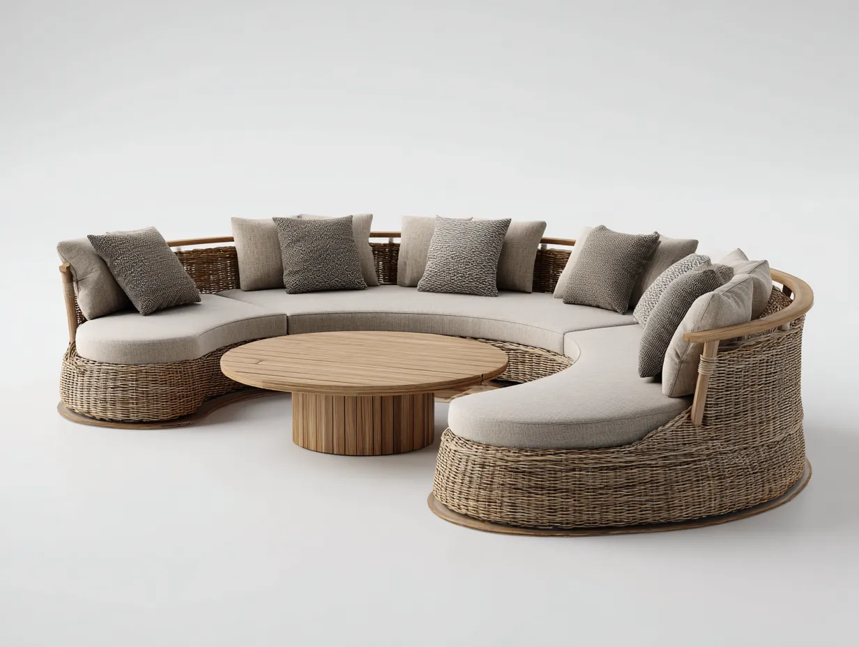 Canapé de jardin - bois-tressage synthétique - 320x160x75 cm - beige-naturel - style naturel extérieur-Loftupden