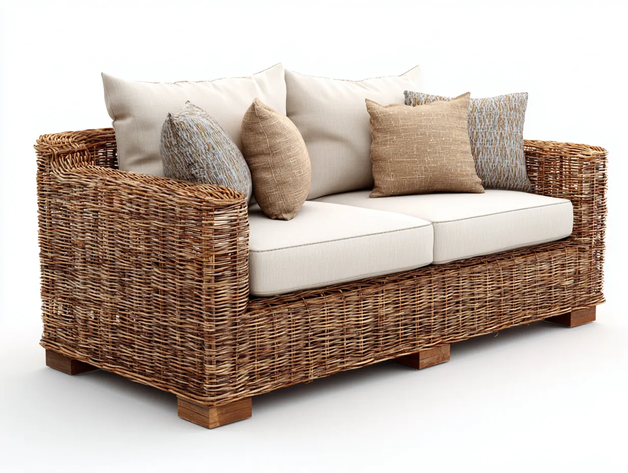 Canapé de jardin - bois-tressage synthétique - 190x85x78 cm - beige-naturel - style naturel extérieur-Loftupden