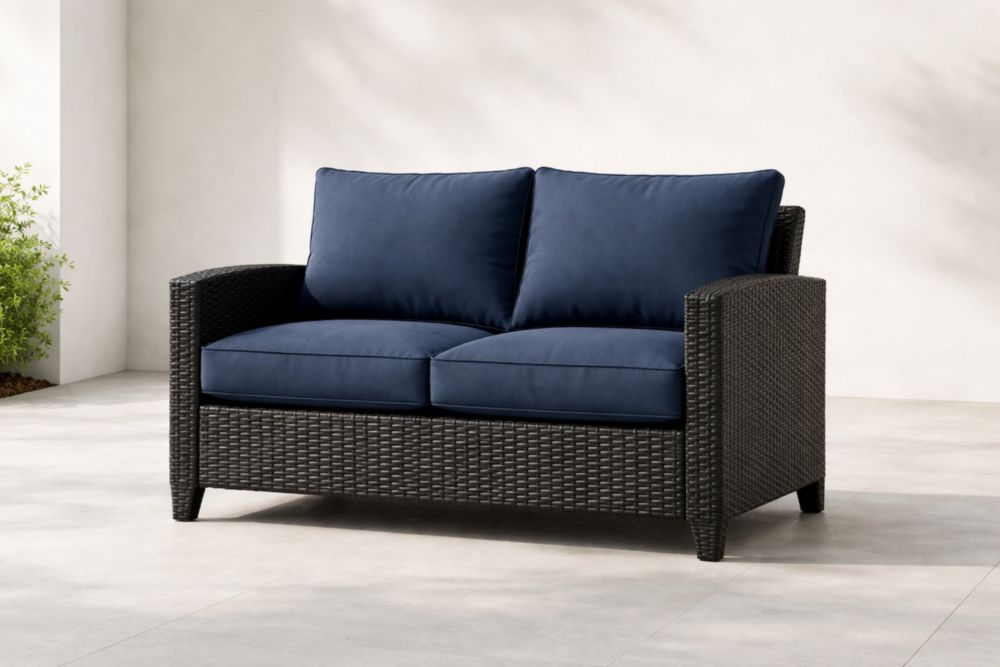 Canapé 2 Places en Osier avec Coussins Bleu