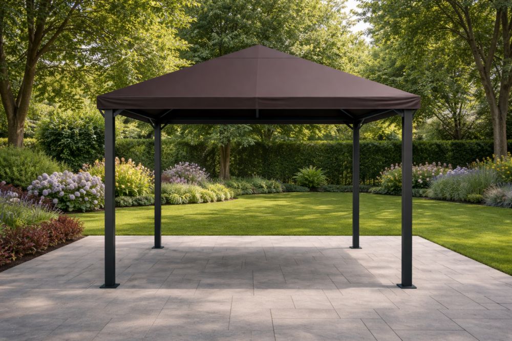 Tonnelle carrée en acier marron 300 cm x 300 cm x 250 cm