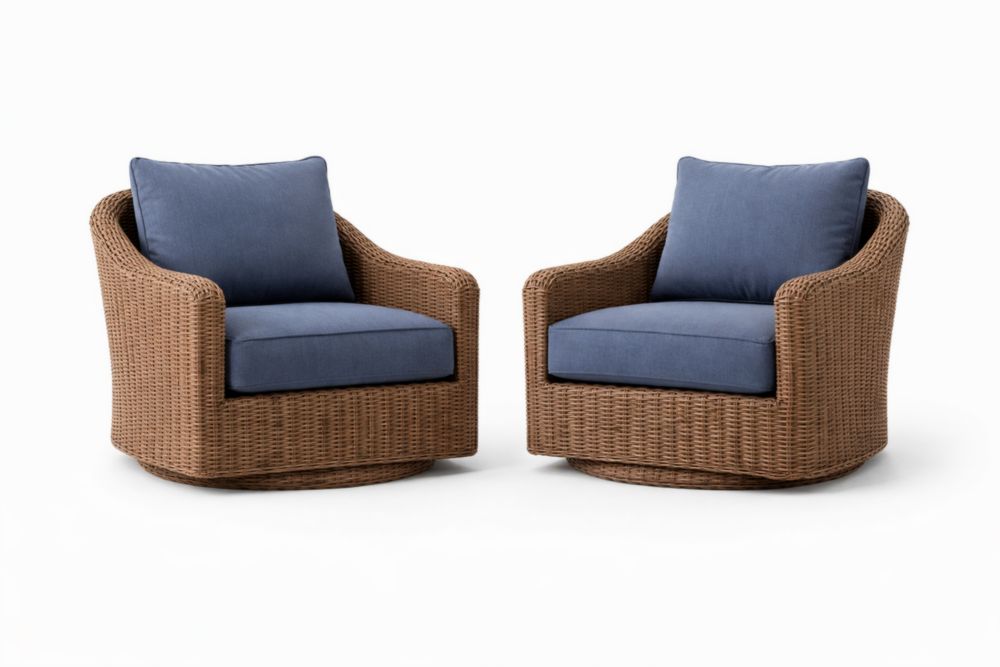 Fauteuils Pivotants en Résine Tressée avec Coussins en Polyester Bleu