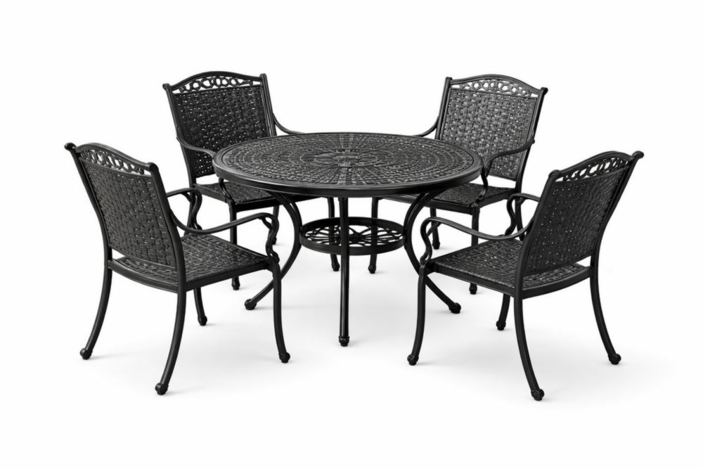 Ensemble Table et Chaises de Jardin en Aluminium Noir