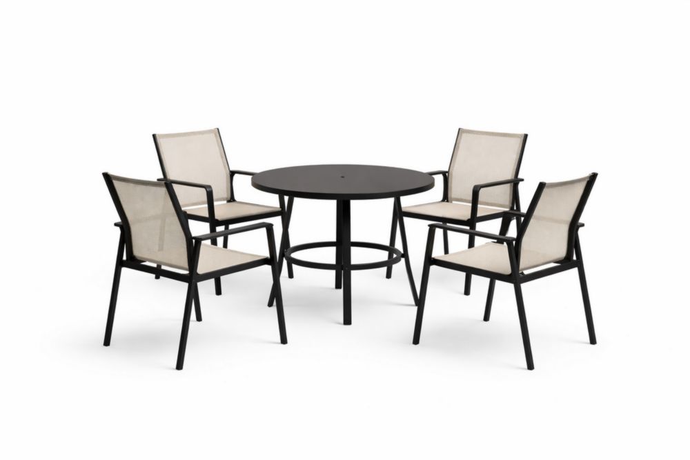Ensemble de jardin 5 pièces aluminium noir avec chaises en textilène