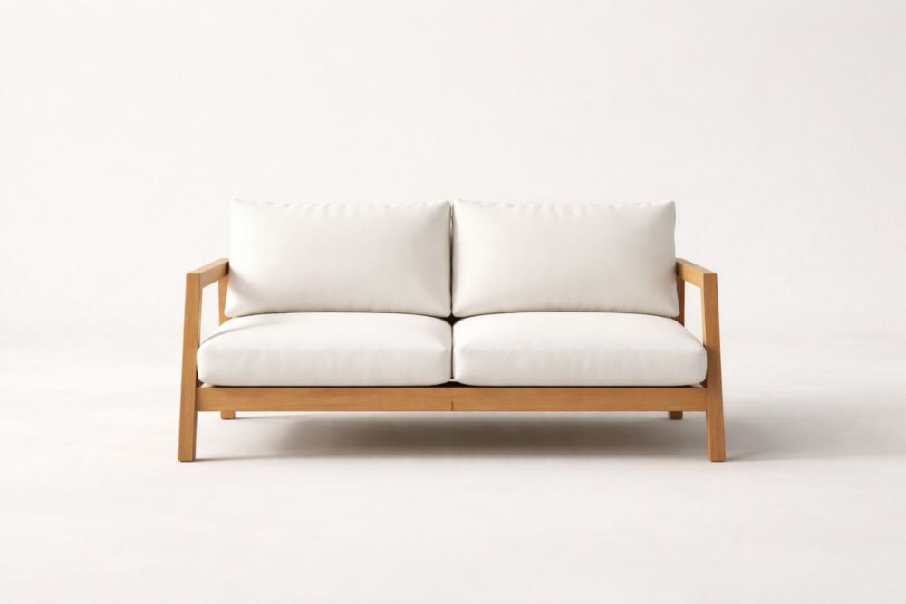 Canapé 2 Places Structure en bois massif et Coussins en Polyester Blanc