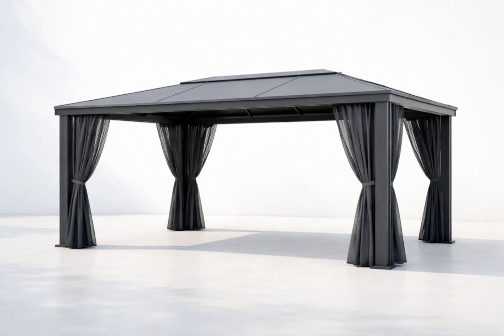 Pavillon de Jardin en Aluminium Noir avec Toit en Polycarbonate