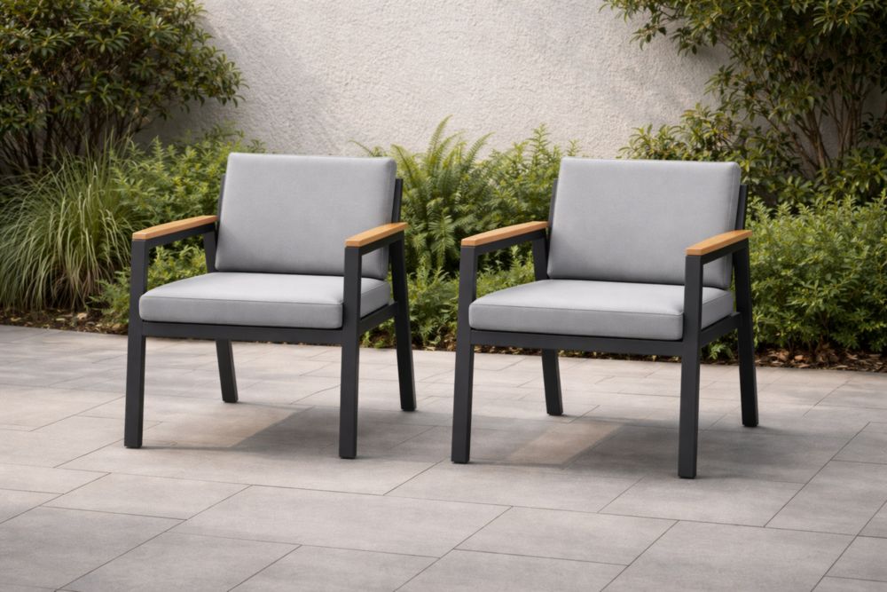 Ensemble de 2 chaises en aluminium avec accoudoirs en bois massif , gris