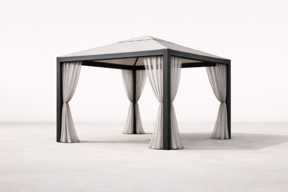 Pavillon de Jardin Aluminium Gris Polyester 3x3x2.5m
