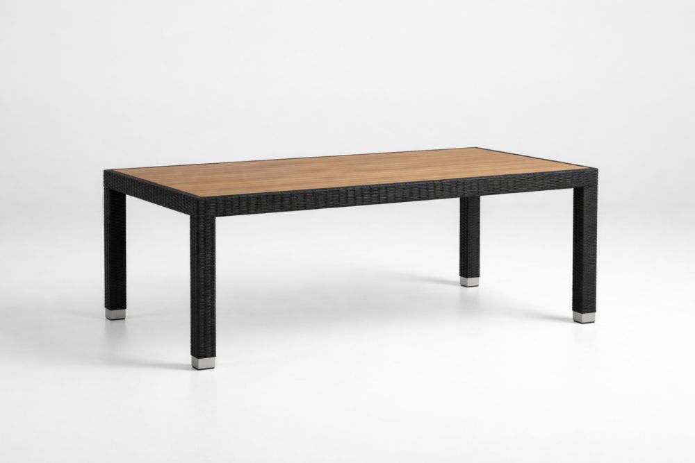 Table rectangulaire en bois massif et résine tressée 200x100x75 cm