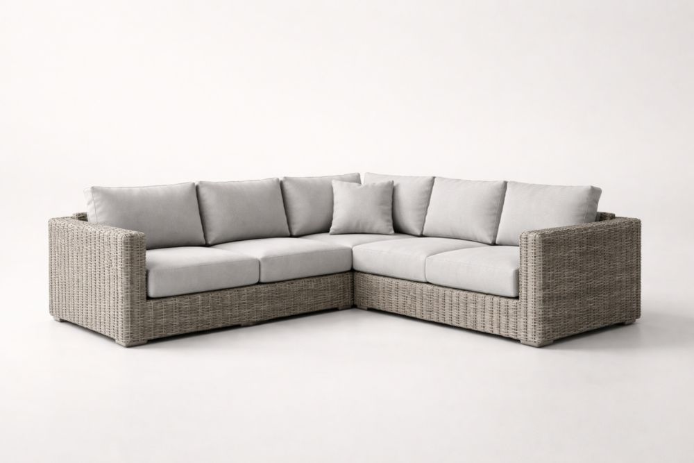 Canapé d'angle en rotin synthétique et aluminium gris