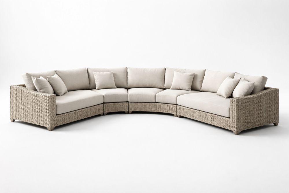 Canapé modulaire en résine tressée avec coussins en polyester