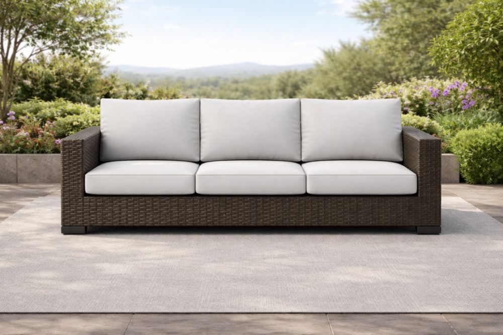 Canapé 3 Places Extérieur Résine Tressée Coussins Polyester Beige