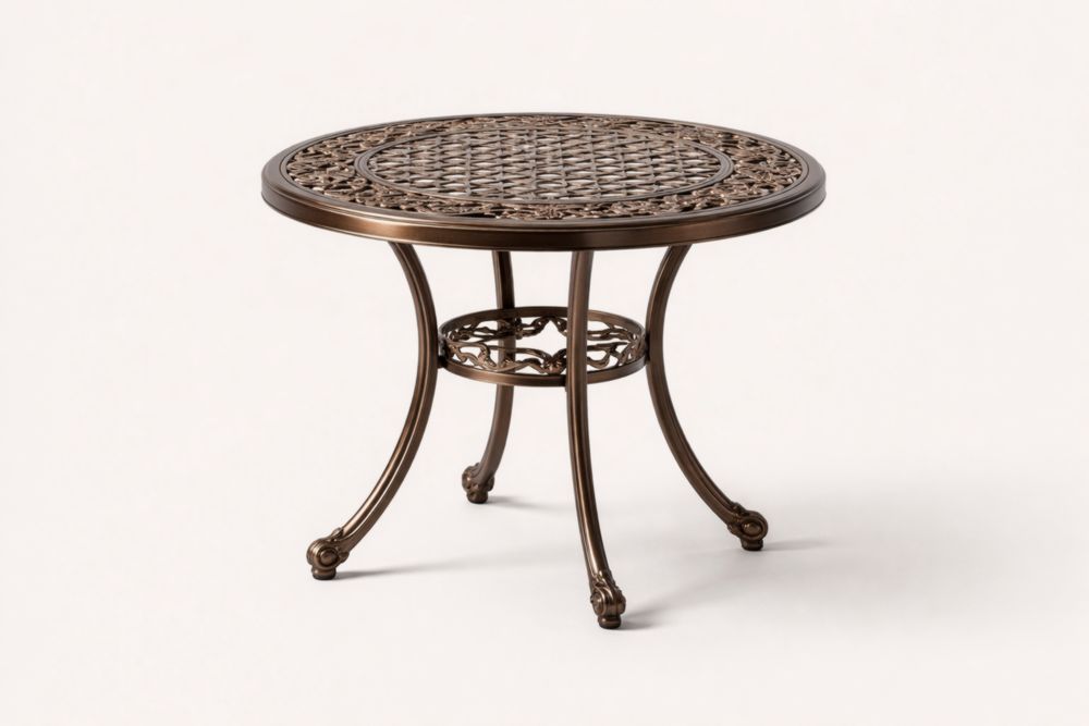 Table ronde de jardin en aluminium bronze