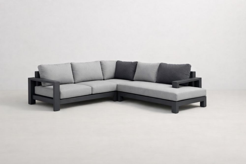 Canapé d'angle modulable en aluminium et tissu gris et noir