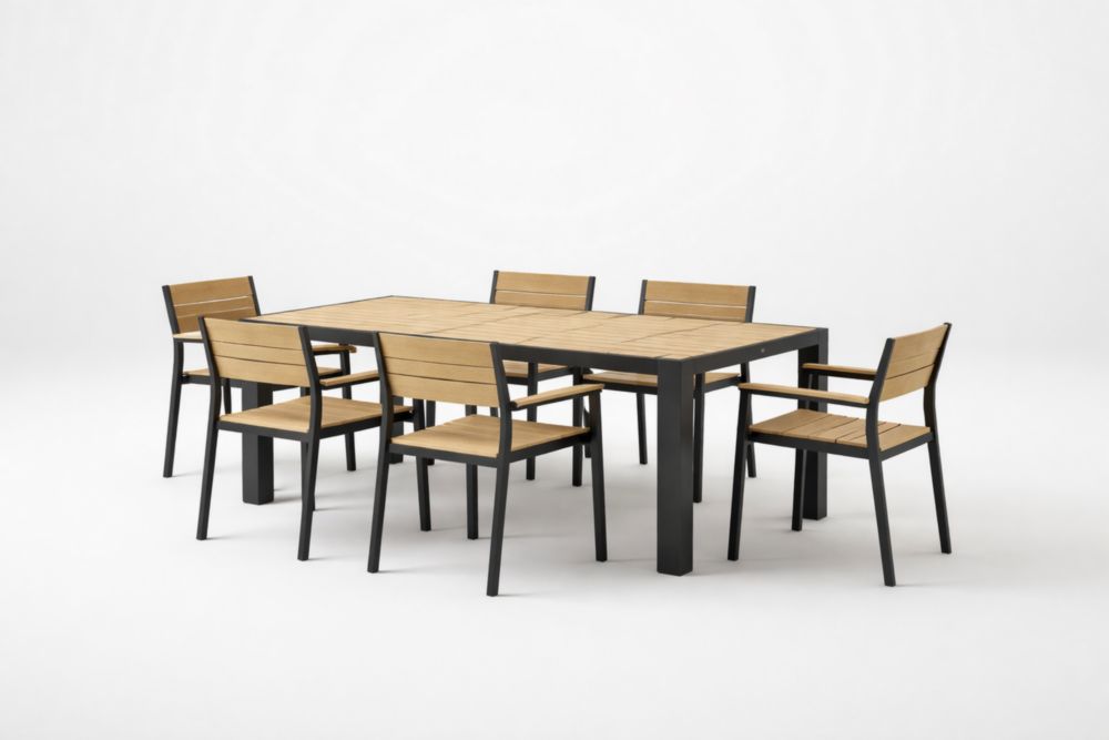 Ensemble de Table et Chaises en Aluminium et bois d'acacia 6 Personnes
