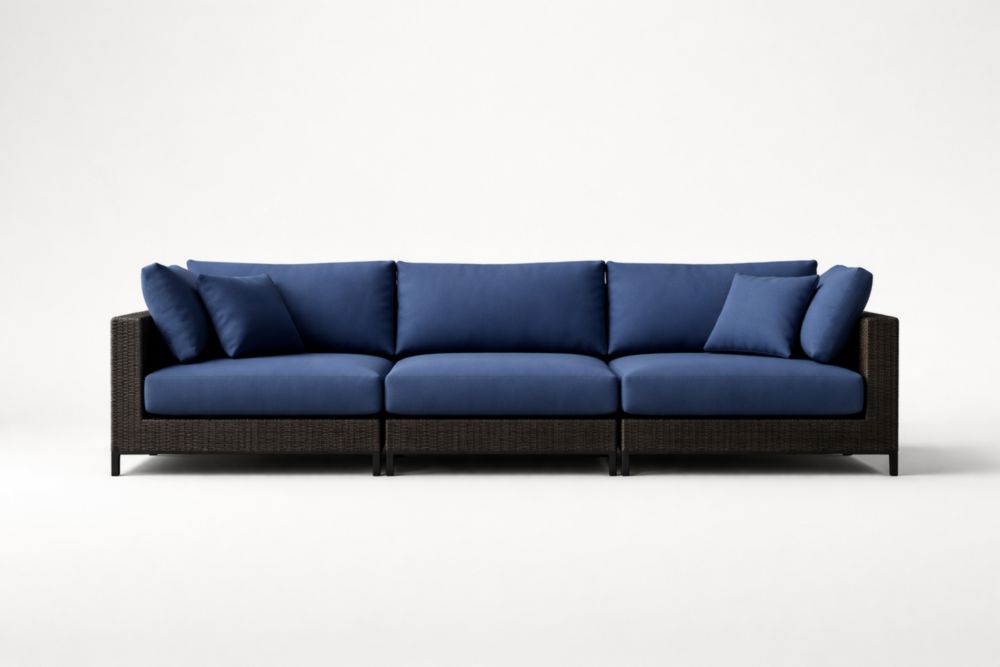 Canapé modulable en rotin synthétique bleu 3 places