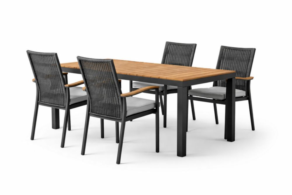 Ensemble de jardin 5 pièces avec table en aluminium et chaises en rotin synthétique