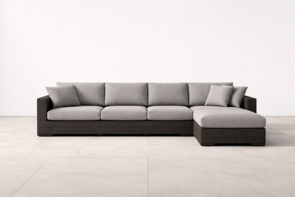 Canapé d'Angle en Rotin Synthétique avec Coussins Gris