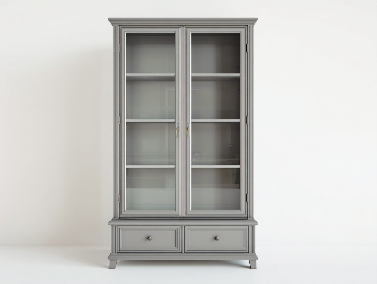Vitrine bois verre 95x45x200 cm - gris - meuble de rangement et de présentation pour salon-Nookupden