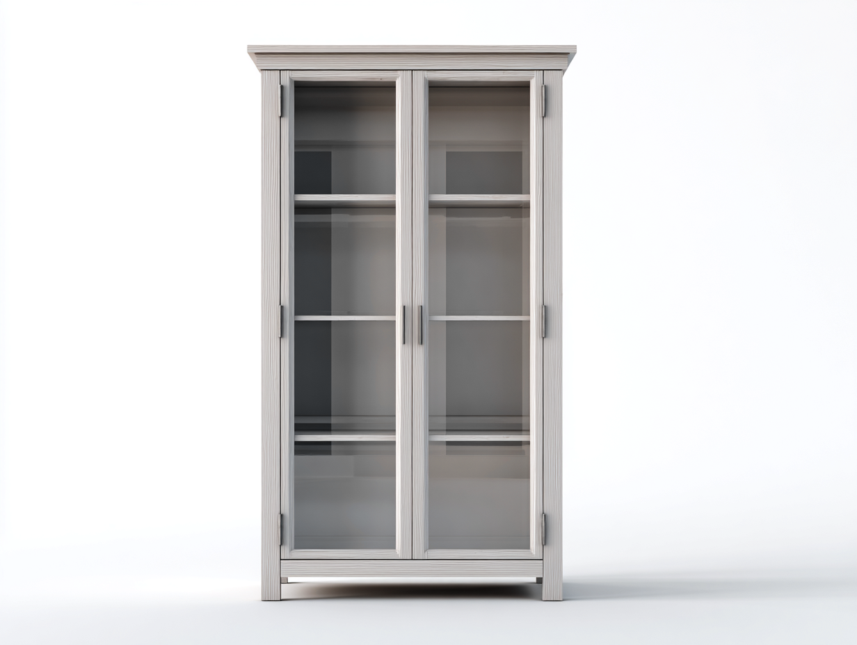 Vitrine en bois et verre pour salon 90x40x190 cm - gris clair - style contemporain-Nookupden