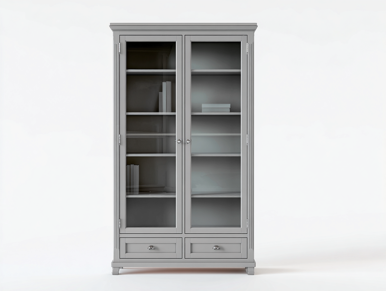 Vitrine en bois et verre 85x40x195 cm - gris clair - design classique pour salon-Nookupden