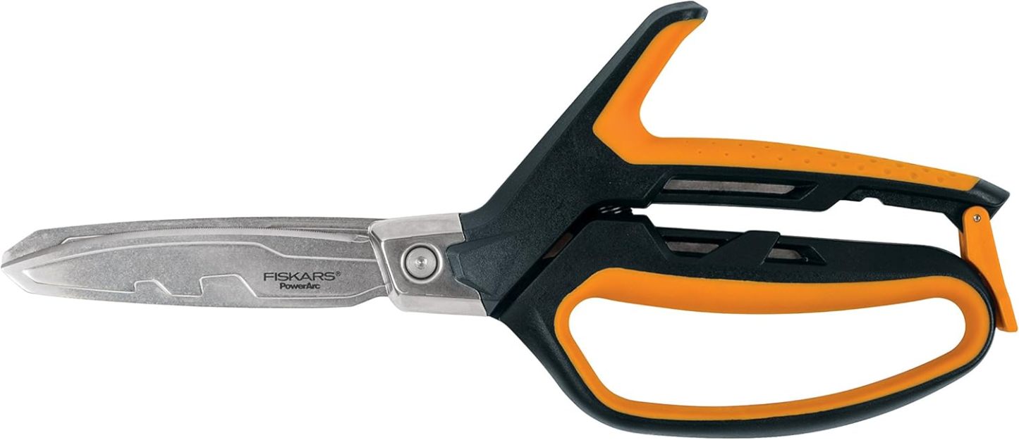 Fiskars PowerArc Easy Action Shears, Heavy Duty Scissors, Curved Stainless Steel Blades & SoftGrip Ergonomic Handle, 10”, Orange/Gray